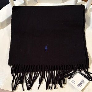 Ralph Lauren Black Scarf with Blue Logo